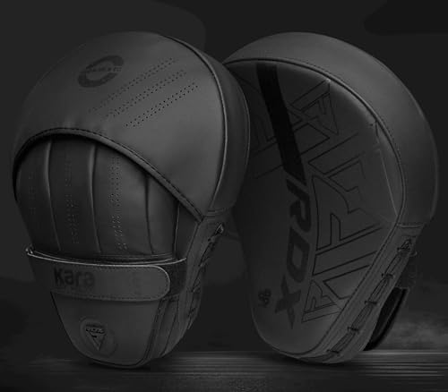 RDX Handpratzen Boxen MMA Kampfsport Training, Maya Hide Leder, Schwarz Boxpads Schlagpolster Kickboxen Boxpratzen, Handschlagpolster Trainerpratzen Boxing Pad, Schlagkissen Muay Thai Taekwondo Karate