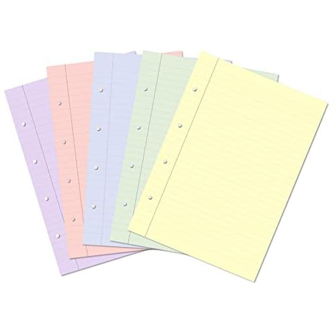 A4 Refill Pack Assorted Colour Lined Notepapers Dyslexia Tinted Writing Paper Ruled with Margin 100 Sheets 5 x 20 Blue Yellow Green Lilac Pink 10mm Lines, 4 Hole Punched Cover