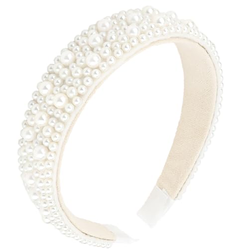 Hotalisona Pearl Headband White Pearl Wide Womens Wedding Bridal Headbands Head Bands Hair Bands Accessories for Women Women's Hair Non Slip