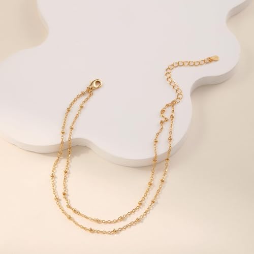 Image of Kenivira Sterling Silver Ankle Bracelets for Women,Gold Dainty Layered Waterproof Anklet for Women, Anklet Set Stackable Beach Gift Adjustable Size