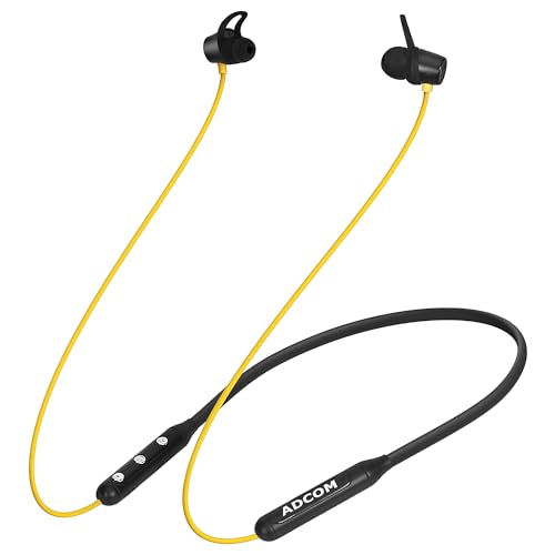 Image of Adcom Sync Wireless Bluetooth Neckband Headset with Up to 10 Hours Playback, Fast Charge, Low Latency, Magnetic Earbuds, Bluetooth Neckband, Bass Drivers, Wireless with Mic Earphones (Yellow)