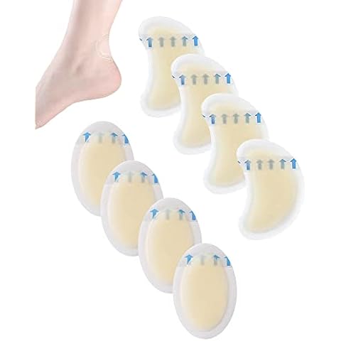 8 Pcs Blister Plaster Bandages, Blister Pads in Oval&Half-Moon, Hydrocolloid Plasters for Foot Care/Treatment, Adhesive Hydrocolloid Gel Blister Cushion Pads for Heels Protector & Blister Prevention Cover