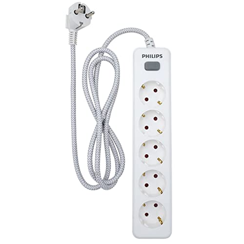 Regleta de 5 enchufes para evitar la falta de espacio con cable trenzado Philips 2