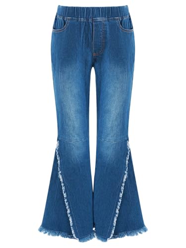Hansber Girls Flare Bell Bottom Jeans Denim Pants with Pockets School Summer Casual Trousers