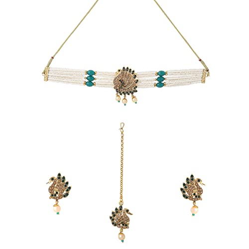 Image of Yellow Chimes Jewellery Set for Women and Girls Beads Necklace Set for Women | Gold Plated Charm Drop Beads Beaded Pearl Drop Necklace Set | Birthday Gift for girls and women Anniversary Gift for Wife