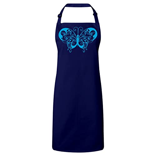Tablier cuisine premium navy à motif papillon stylisé de haute qualité