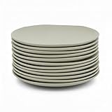 Juego de 12 platos llanos de melamina en color verde. Resistentes y ligeros, ideales para uso diario. Diámetro 28 cm. Apto para lavavajillas. No apto para microondas.