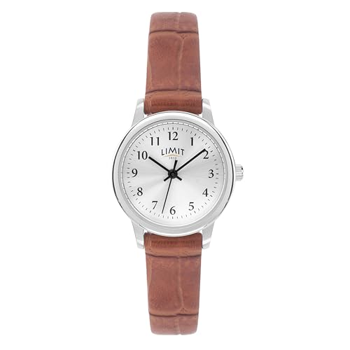 Image of Limit Womens 23mm Classic Watch Silver Sunray Dial with Brown Tan Croco Effect PU Strap