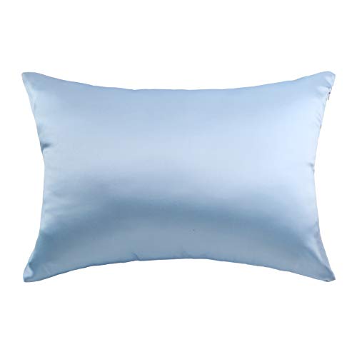 Image of Nature Silk Pillowcase Light Blue Double Side 100% Mulberry Silk Pillow Cover 14x20 Inches Toddler 35x50cm Small Silk Pillowcase for Bed, 1 Piece