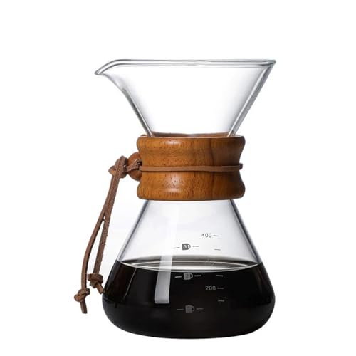 WSQHAO Cafetera de goteo manual con funda madera, jarra vidrio filtro acero inoxidable doble capa, fácil limpiar, ideal for el hogar para Café(A-400ml)