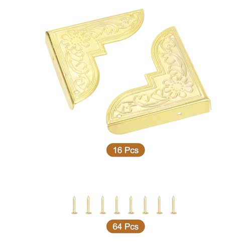 Image of uxcell 16pcs Vintage Corner Protector 2 inchx2 inchx0.4 inch Decorative Metal Edge Corner Protectors Brackets with Mounting Nails for Box Wooden Case Chest Table Desk Gold