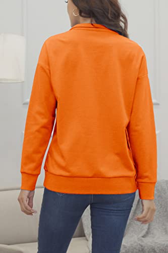 Womens Oversized Half Zip Pullover Sweatshirt Casual Long Sleeve Tops Quarter Zip Sweater Cute Fall Fashion 2023 Crew Neck Lapel Zipper Sweatshirts Trendy Hoodies Winter Clothes Orange Xx-Large #TOP2