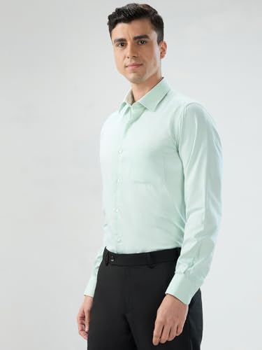 Image of Park Avenue Men Modern Slim Fit Solid Pattern Cotton Polyester Blend Semicutaway Collar Full Sleeve Formal Shirt