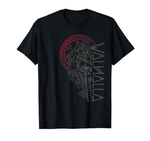 Valhalla Odin em máscara runas nórdicas bússola Viking t-shirt, Preto, S