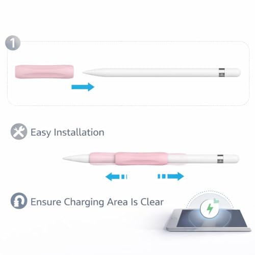Image of Mizi [3 Pack] Apple Pencil Silicone Comfort Grip Holder Compatible with Apple Pencil Pro (2024), USB-C (2023), 2nd & 1st Generation - (White, Green, Pink)