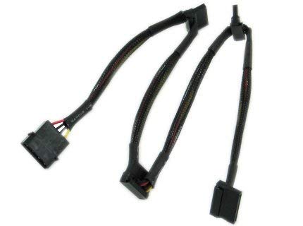 24" 4-Pin Molex Male to Four SATA 15-Pin 90 Degree Female Connectors with Net Sleeve