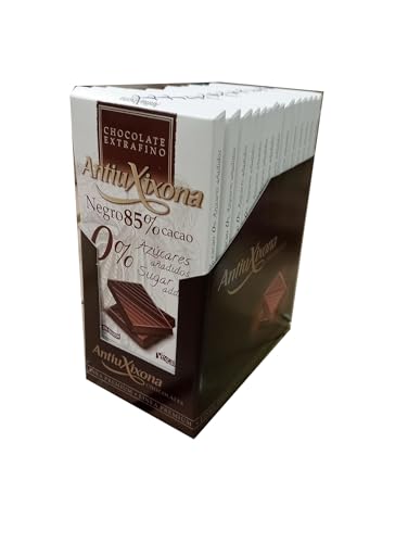 Antiu Xixona Chocolates – Pack de 15 Chocolate Negro 0% Azúcares - (15x100g) - Cacao 85% - Mismo Sabor