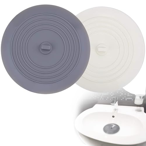 Paquete de 2 Tapones de Silicona para Bañera, Tapón de Drenaje de Ducha, Tapón de Fregadero Universal para Cocina, Baño y Lavandería, Cubierta de Drenaje de Fregadero, Gris y Blanco