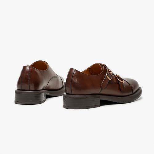 Image of BEAU TODAY Women Monk Strap Loafers Cap Toe Business Causal Loafer Shoes