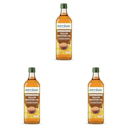 Image of Anveshan Wood Cold Pressed Yellow Mustard Oil-1 Litre | Plastic Bottle | Kolhu /Kacchi Ghani /Chekku | Natural | Chemical-Free | Cold Pressed Yellow Mustard Oil For Cooking (Pack of 3)