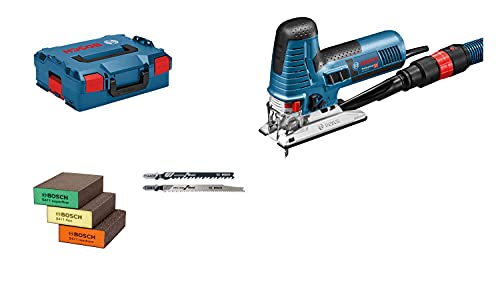 Bosch Professional Stichsäge GST 160 CE (800 Watt, inkl. Absaugadapter, Abdeckhaube, 3x Sägeblätter, 3x Schwämme, in L…