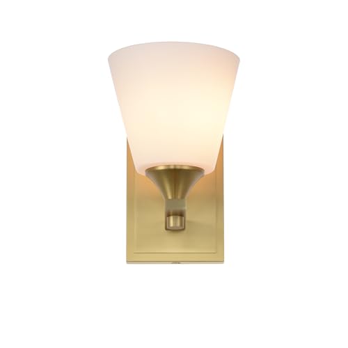 Image of Aged Brass Wall Sconce Light, American Sconces Wall Lighting, Traditional 1 Light Bathroom Vanity Lighting with Opal Glass Shade, Wall Light for Bedroom Bathroom Living Room Entryway Hallway
