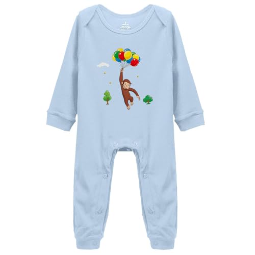 Curious George Play With The Balloon Funny Baby Boy Girl Clothes Newborn Organic Bodysuit Romper