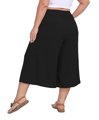 LIGHTBACK Women's Plus Size Wide Leg Capri Pants Loose Lounge Cropped Culottes Summer Casual Palazzo Pants with Pockets3