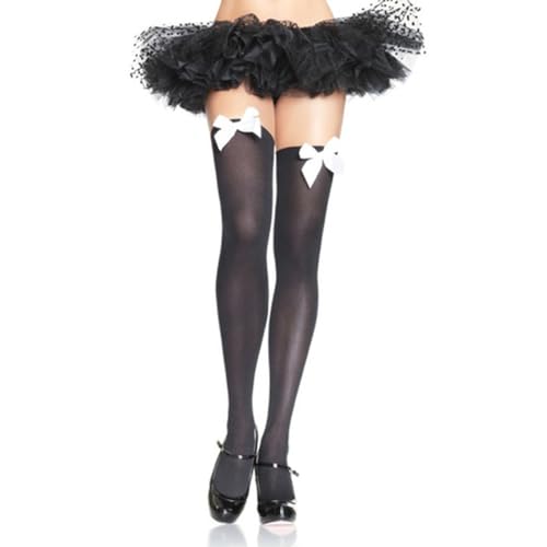 Image of Honganda Sexy Women's Thigh High Stockings, Over Knee Lace Top Sheer Stockings with Satin Bows Leg Thigh Socks for Women