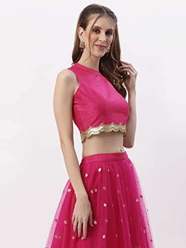 Image of studio rasa Women's Dupion Sequin Embellished Crop Top for Wedding Festive