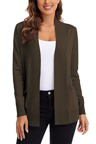 Urban Coco Women's Lightweight Open Front Knit Cardigan Sweater Long Sleeve With Pocket (Brown, Xl) #TOP1