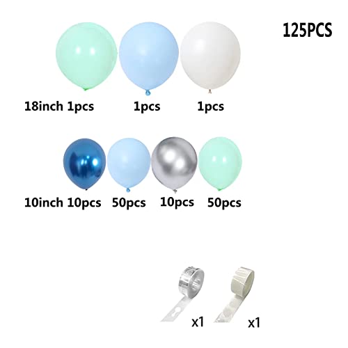 Image of 125pcs Blue Green Macaron Balloon and Metallic Blue Silver Balloon Garland Kit for Birthday Retirement Bridal Baby Shower Graduation Wedding Anniversary Party Decoration