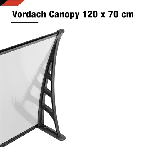 Vordach | Haustürvordach | Eingangsüberdachung 120 x 70 cm aus Polycarbonat, Stärke 4 mm, klar