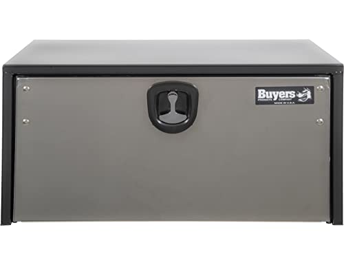 Image of Buyers Products 1703703 Black Steel Underbody Truck Box With Silver Polished Stainless Steel Door, 14 x 16 x 30 Inch, Made In The USA, Truck Tool Box Organizer With Storage, Job Box For Work Truck