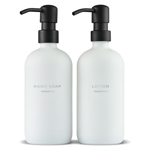 MaisoNovo Soap Dispenser 2-Piece Set | 16.9oz Clear Bottles with Black Stainless Steel Pump Core
