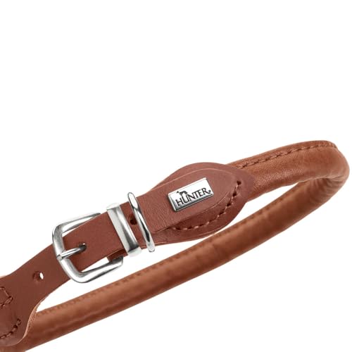 HUNTER Hundehalsband Round & Soft Canadian UP, Farbe: Cognac, weiches, geschmeidiges Leder, klassisch, fellschonend, rundgenäht, nachhaltig, Made in Germany, Größe: 32