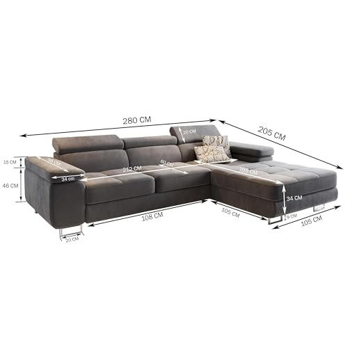 Masseno Ecksofa ELMA R-S mit Schlaffunktion L-Form, Sofa mit Bettkasten, Wohnzimmersofa, Couch, Soffa, Bettsofa, Couchgarnitur- Schwarz, Monolith 95 + Monolith 84 – Bild 4