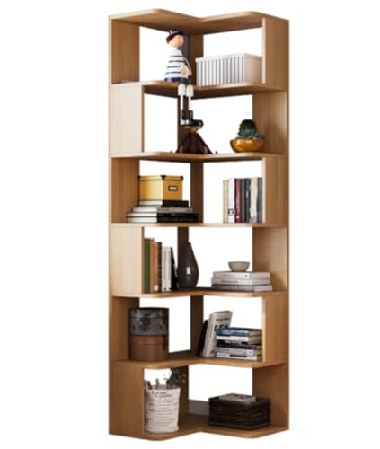 Estantería esquinera de madera, estante de almacenamiento de esquina de 6 niveles, elegante estante de exhibición para sala de estar, soporte multifuncional para libros, muebles modernos para el hogar