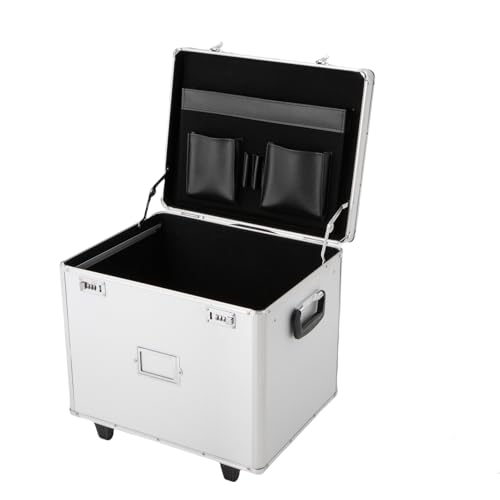 MhdunueSK Locking Mobile Business Case, Aluminum Alloy File Lock Box, Hand pull File Case, Portable File Box with Handle 19.2 * 15 * 16inch (White)