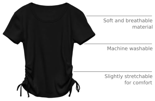 Image of Imily Bela Girls Tees Shirts Cute Crew Neck Short Sleeve Side Drawstring Solid Tops Kids Children Summer Clothes