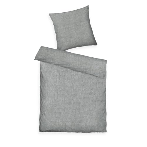 TOM TAILOR Melange-Bettwäsche, 80x80 cm + 135x200 cm, 40% Baumwolle/ 25% Viskose / 35% Polyester, Mit Stehsaum und Markenreißverschluss, WOVEN MELANGE Grau (Soft Grey)