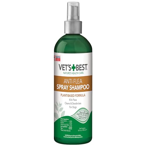 Vet’s Best Natural Flea and Tick Spray Shampoo for Dogs – Natural Plant-Based Formula with Certified Essential Oils – Anti-Flea and Tick Treatment with Itch Relief – Safe Pest Control – 16 oz Bottle