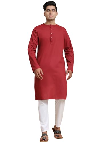 Image of Amazon Brand - Anarva Men's Pure Cotton Solid Kurta Pajama Set Round Neck Casual Yoga Dress
