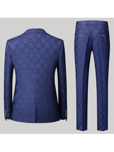 Mens Plaid Checked Suit Slim Fit Blazer Pants & Vest 3 Pieces Set Casual Vintage Tuxedo Suit for Men Wedding Party2