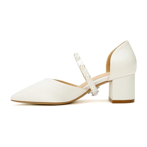 Closed Toe Pearl Low Block Heels Wedding Shoes for Bride Chunky Heels Pumps for Women Bridal Shoes for Wedding3