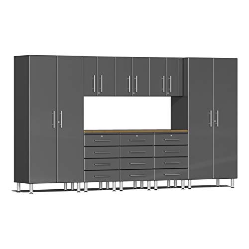 Ulti-MATE UG22092G 9-Piece Garage Cabinet Kit with Bamboo Worktop in Graphite Grey Metallic