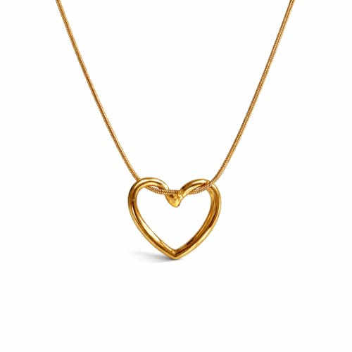 Image of Simple Chains Hollow Heart Necklace Set For Women and Girls Stylish | Anti Tarnish Waterproof Stainless Steel Chain Pendant Necklaces Jewelry for Love | Gold Toned Jewellery Accessories for Woman & Girls | Birthday Gift for Wife & Girlfriend