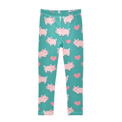 Pink Pigs Girls' Leggings Toddler Doodles Heart Kids Yoga Pants Dance Active Tights 4T