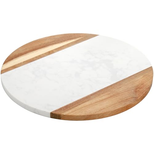 Okllen 12' Marble Cheese Board and Acacia Wood Serving Board, Handcrafted Round Marble Tray Cutting Board for Cheese, Charcuterie, Meat, Fruit
