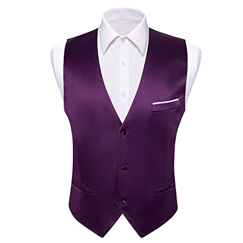Image of Barry.Wang Vest for Men Business /Leisure Dress Suit Vests V-neck 2 Pockets Wedding Party Tuxedo Satin Waistcoat